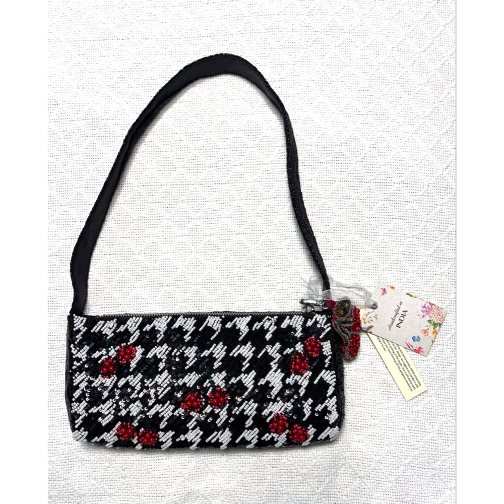 Viral Tik Toc Famous Made In India Cherry Houndtooth Beaded Handbag w/Cherry - Picture 5 of 12